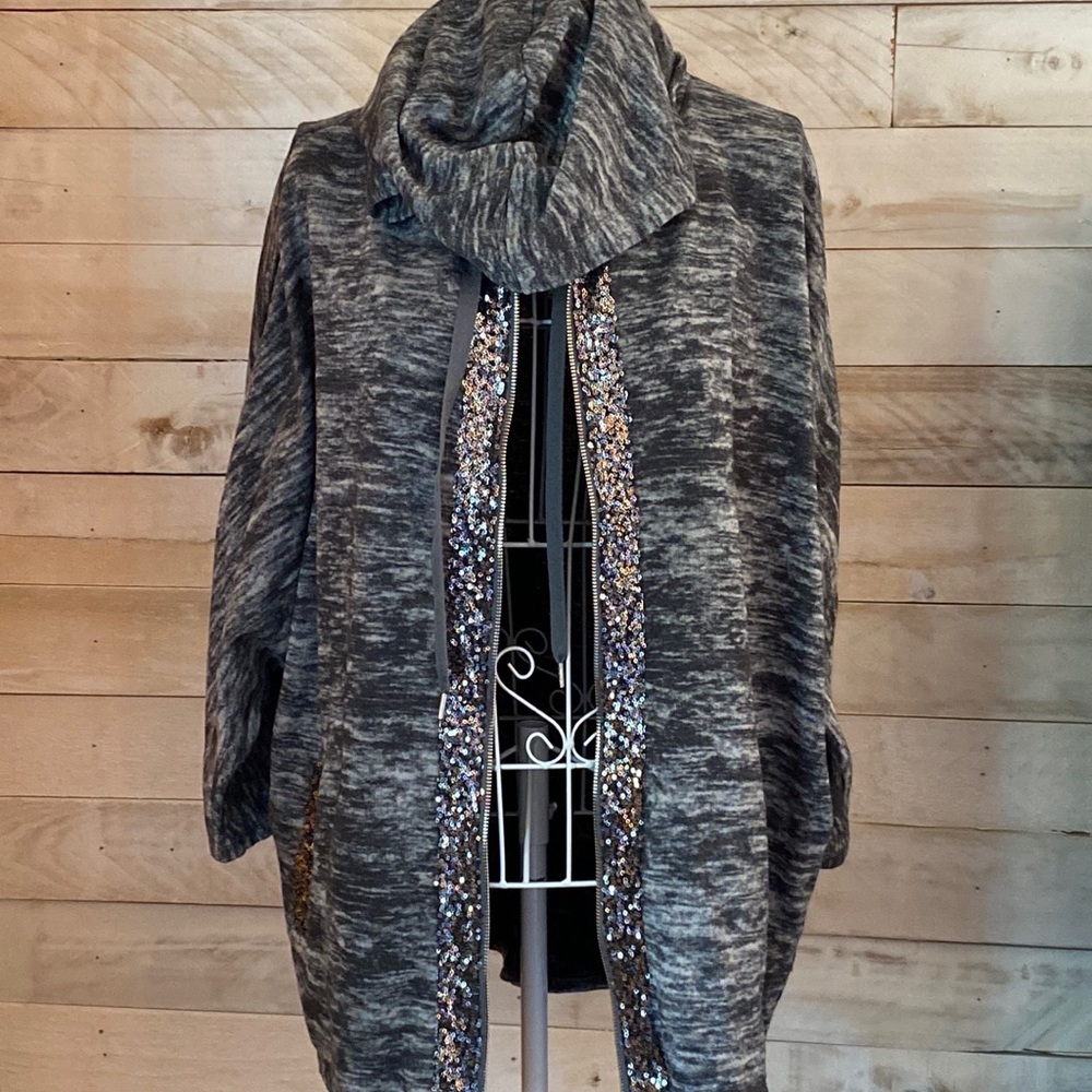 Women’s Juicy Couture Grey Zip Up Hoodie with Sequins Accent Size Large